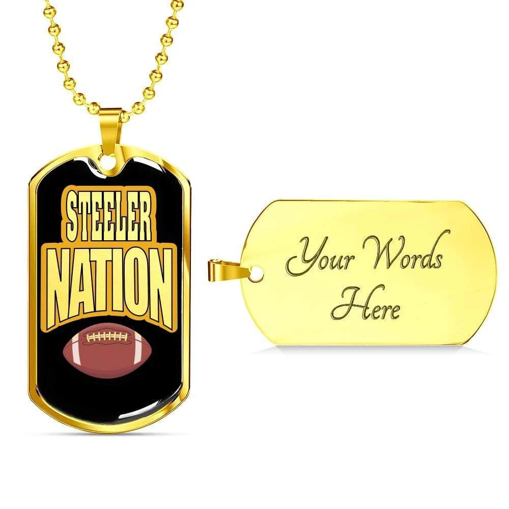 Steeler Nation Necklace Personalized Engraved Gold Dog Tag Necklace Custom Name